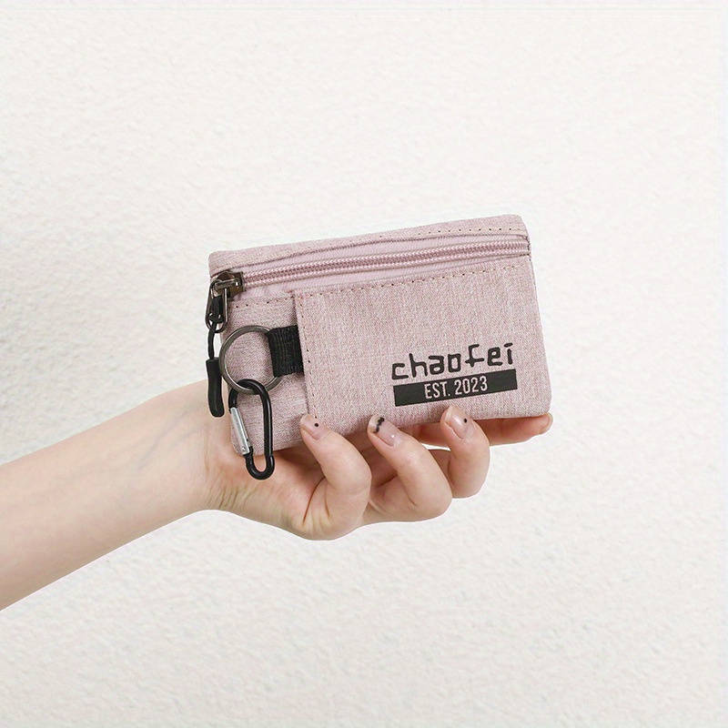 1pc Durable Oxford Fabric Mini Wallet with Zipper Closure Portable Includes Key Card Slots "