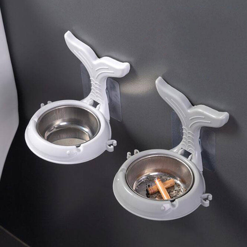 1pc Stainless Steel Fish-Shaped Wall-Mounted Ashtray with Cigarette Holder Waterproof No-Drill I