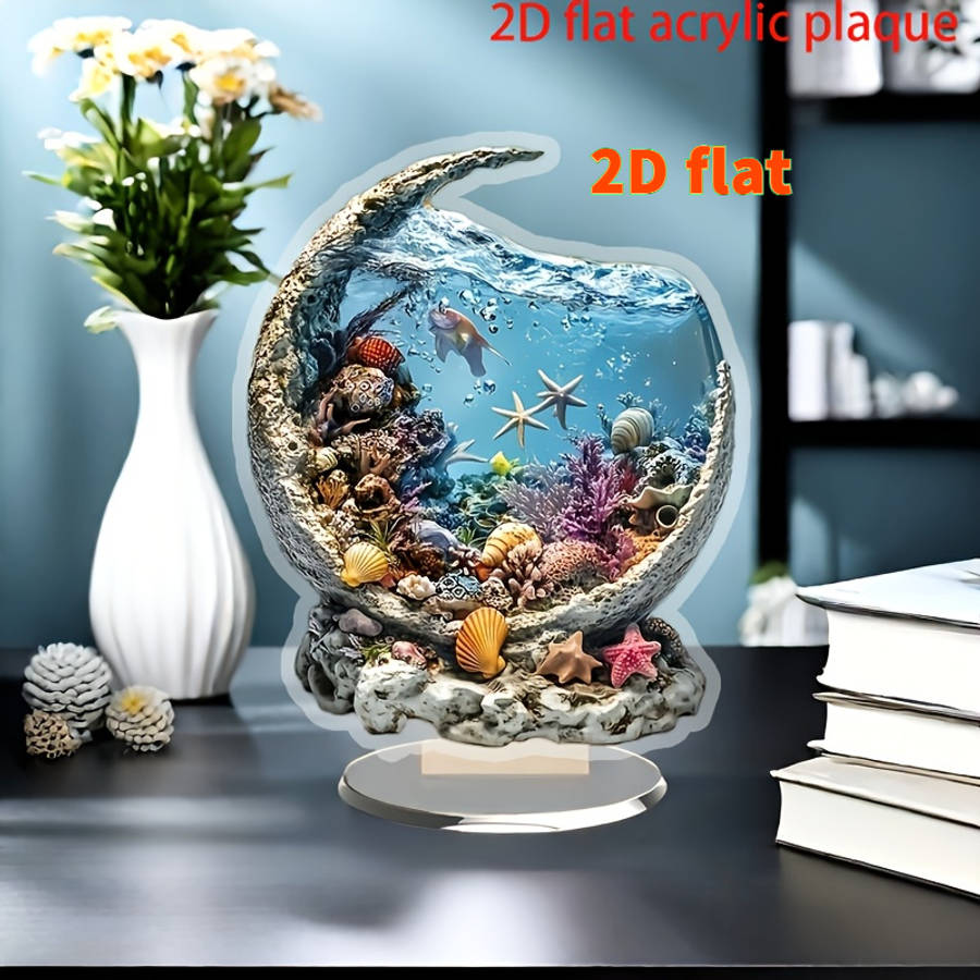 1pc 2D Flat   wave bohemian style acrylic aquarium desktop decor ornaments- suitable bedroom