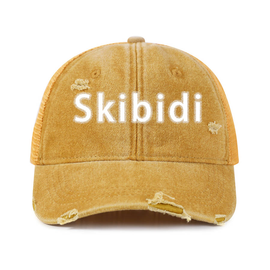 Skibidi Printed Baseball Cap Solid Color Washed Distressed Mesh Trucker Hat Breathable Adjustab