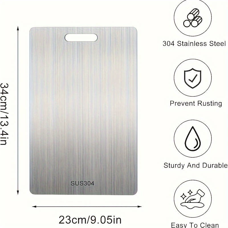 1pc 304 Stainless Steel Cutting Board Double-Sided Food Grade 23x34cm