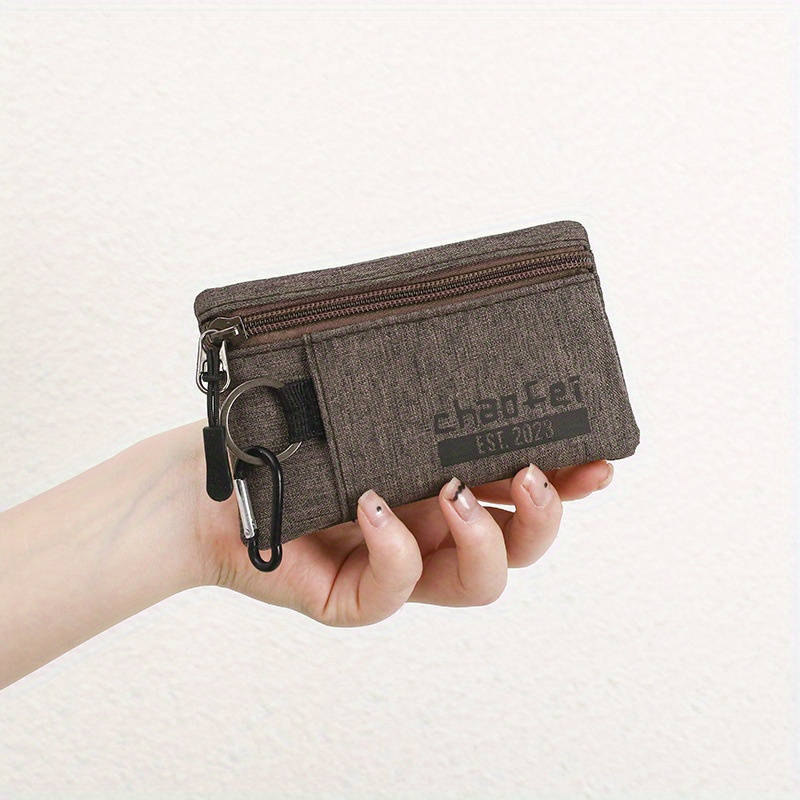 1pc Durable Oxford Fabric Mini Wallet with Zipper Closure Portable Includes Key Card Slots "