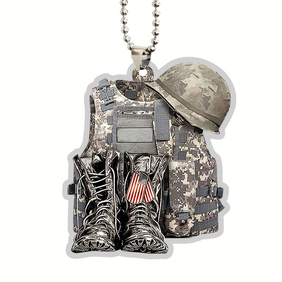 1pc 2D Flat   Military Veteran Backpack Boots Car Decoration  Rearview Mirror Accessories Re