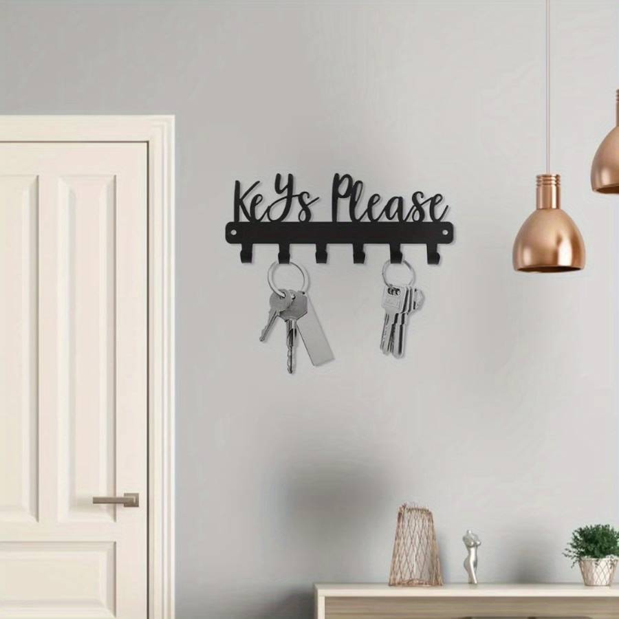 CIFbuy Small Key Holder Wall Mounted Black Metal Decorative Mini with Key Hooks Easy Install Fa