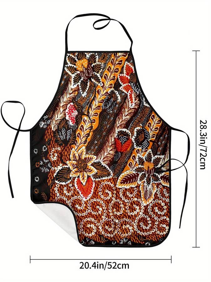 1pc Indonesian Ethnic Print Apron Vibrant Floral Geometric Design Durable Polyester Woven