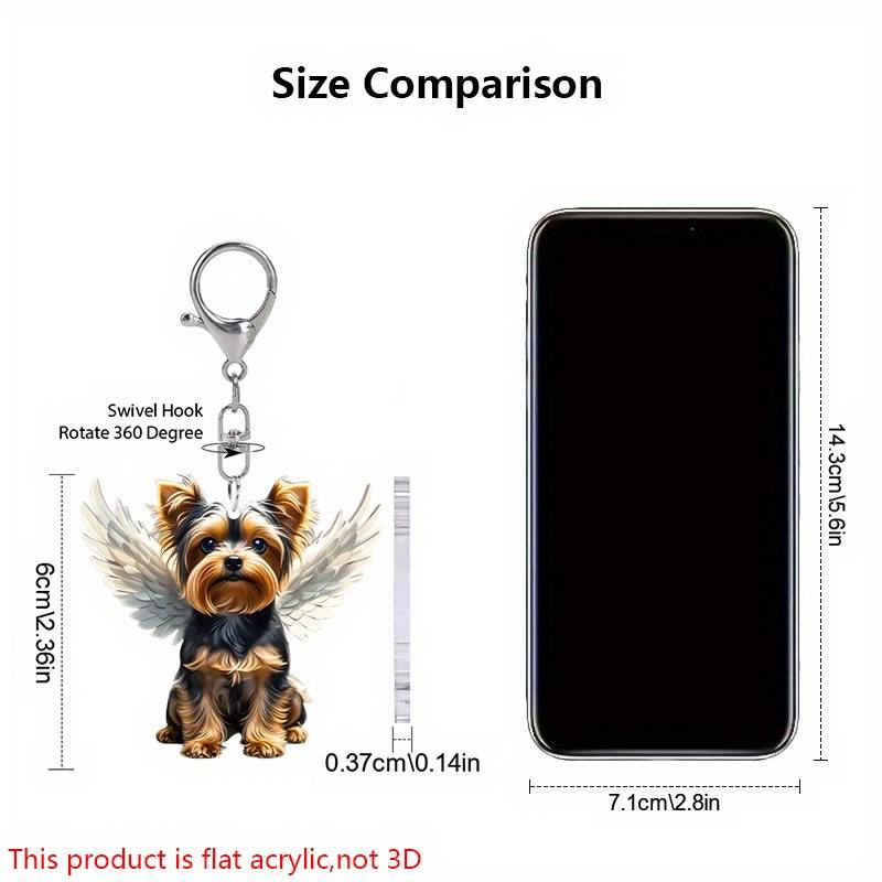 1pc 2D Flat Charming Yorkshire Terrier Acrylic Keychain with Angel Wings Cute  Design Transparent