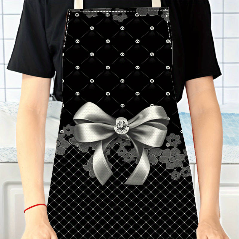 1pc Large Linen Apron with Elegant Bow Floral Pattern Durable Sleeveless Easy-to-Clean Ki