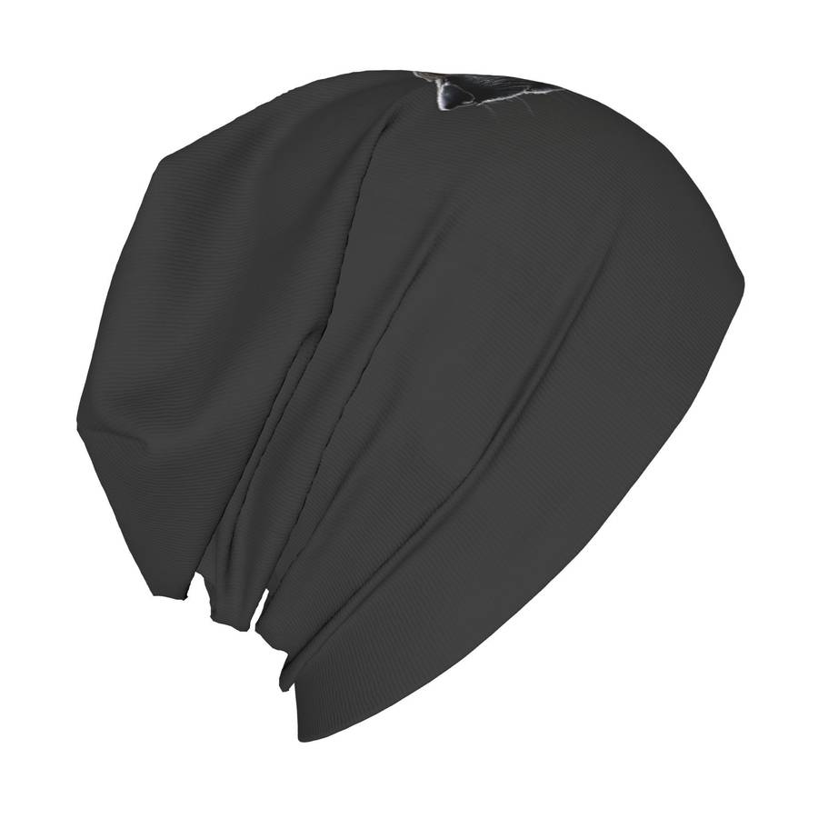 1pc Hip Hop Beanie Hat with Night Moon Wolf Greeting Skull Cap Design Fashionable Knit Polyester a
