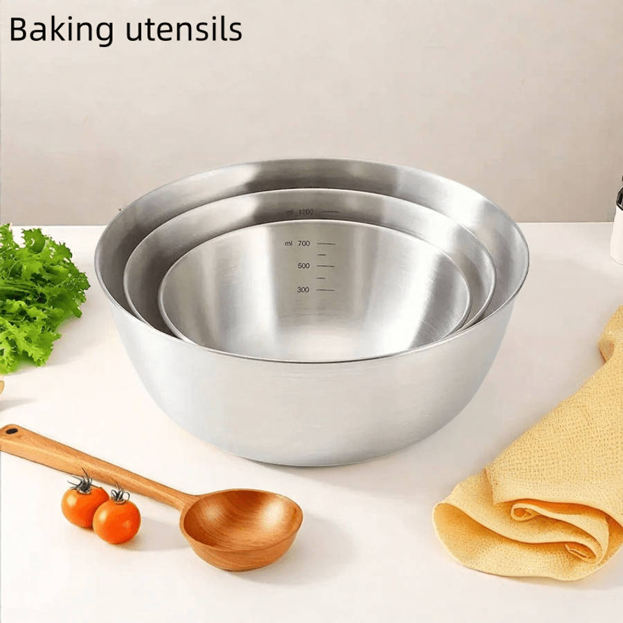 3pcs Stainless Steel Mixing Bowls Set Durable Food-Safe Kitchenware for Cooking Baking Ser
