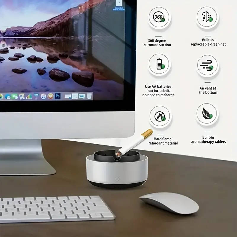 1pc A Battery-Powered Ashtray Designed for Home Use That Smartly Eliminates Secondhand Smoke And Od