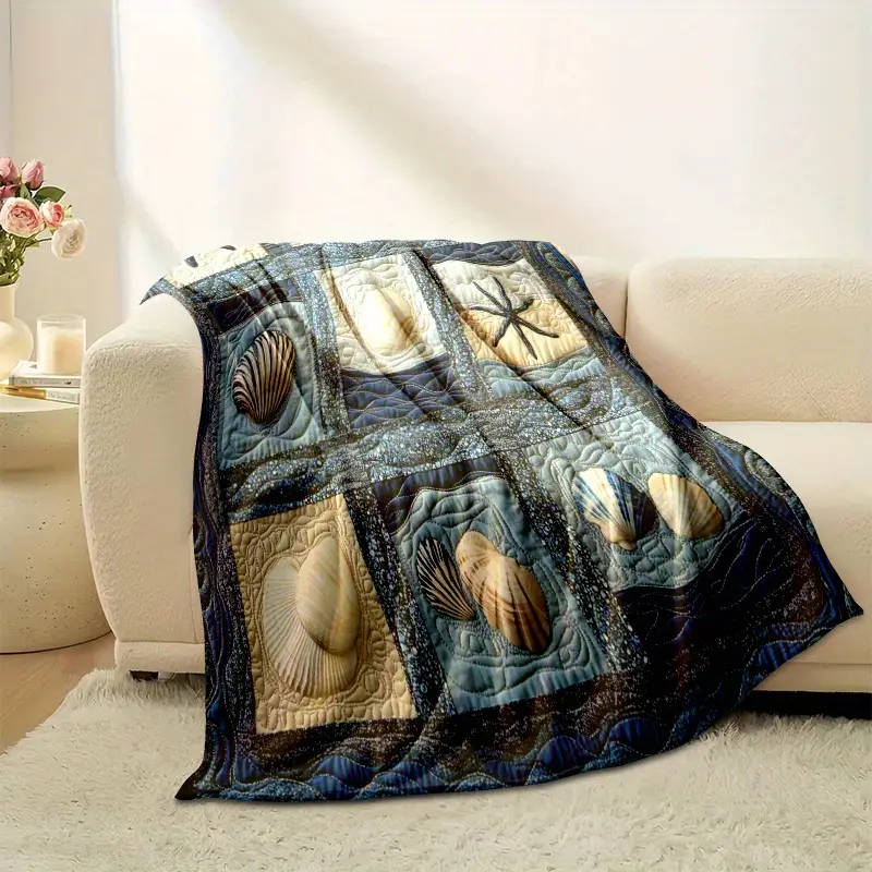1 Vintage Nautical Starfish and Shell Patchwork Flannel Blanket 150*200cm