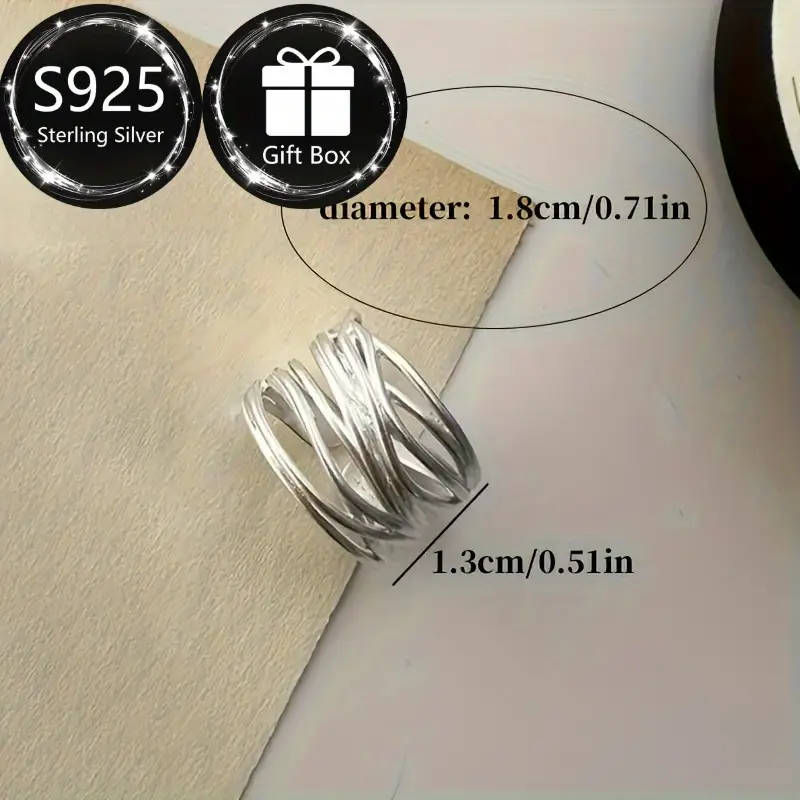 925 Silver Ring, Women's Wire-Wrapped Open Adjustable Matte Wide Thumb Ring