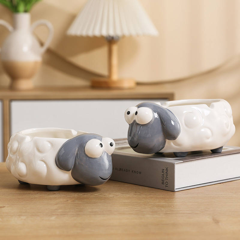 1pc Ceramic Lamb Ashtray Cute Cartoon Style Ideal for Home Office Living Room Decor Perfect f