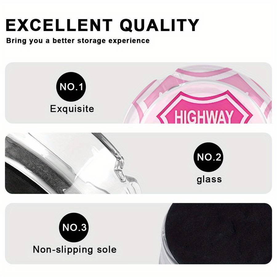 1pc Round Clear Glass Ashtray with Anti-Slip Base "Highway 10.67meter Pink Sign Design Modern De