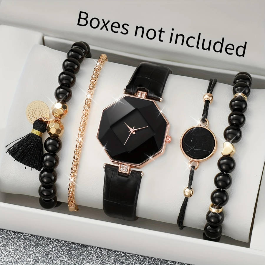 5pcs set Women's Fashion Rhombus Dial Quartz Watch Bracelet Set Does Not Include Watch Box