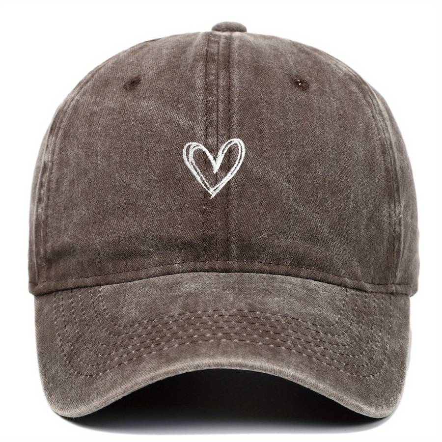 A Unisex Adjustable Baseball Cap With A Heart Pattern Embroidery That Is Washable.