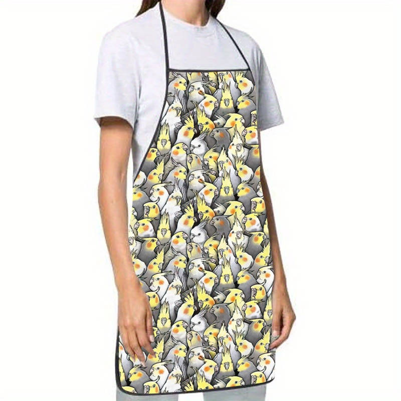 1pc Cockatiel Bird Print Sleeveless Polyester Apron Yellow Gray Parrot Design Lightweight