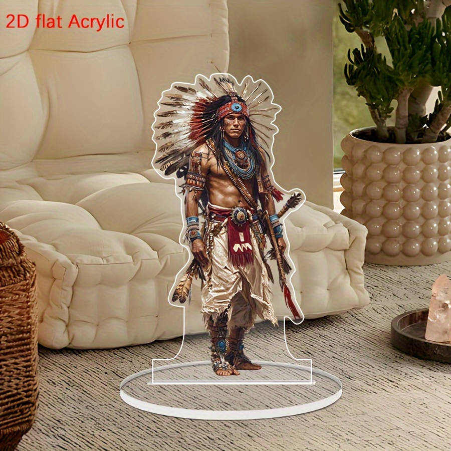 1pc 2D Flat   Acrylic Native American Warrior Desktop Decor with Stand Traditional Headdress