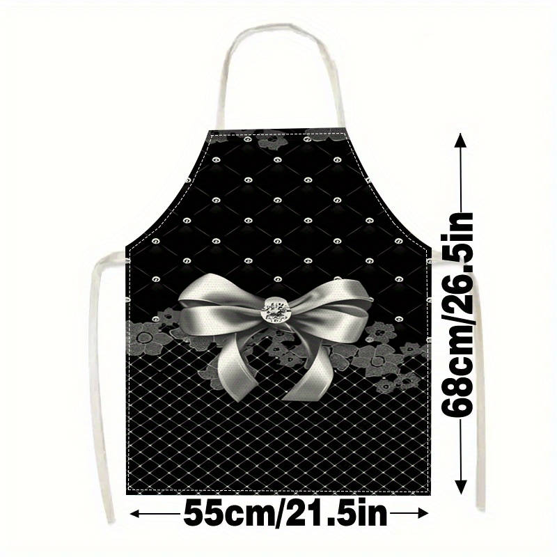 1pc Large Linen Apron with Elegant Bow Floral Pattern Durable Sleeveless Easy-to-Clean Ki