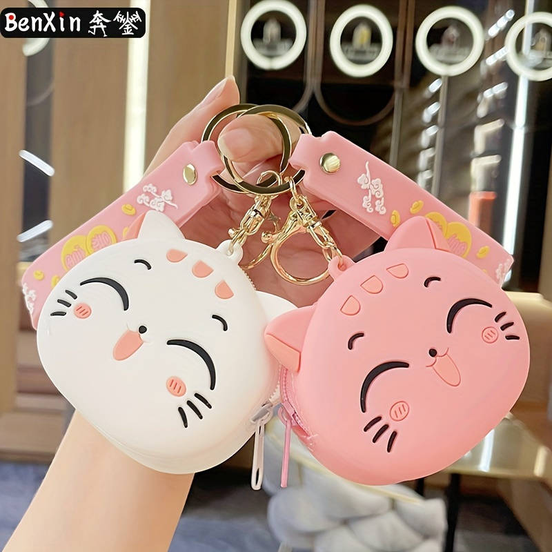 1pc Cute Black Cat Silicone Coin Purse with Keychain C Lightweight Zippered Pouch for Coins Ke