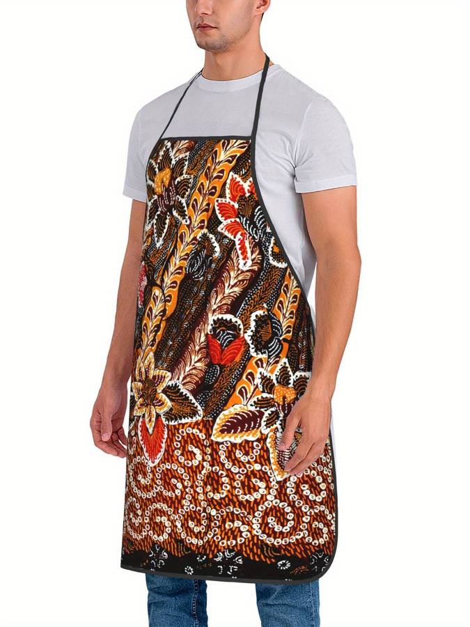1pc Indonesian Ethnic Print Apron Vibrant Floral Geometric Design Durable Polyester Woven