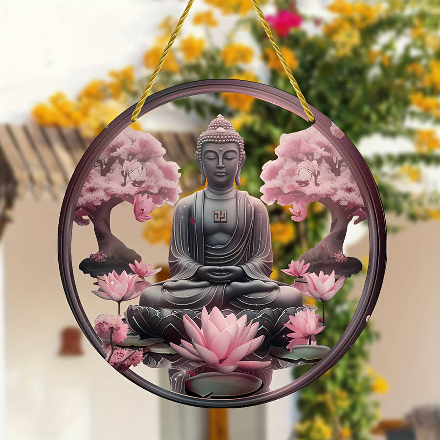 1pc 2D Flat   Classic Acrylic Buddha Wall Hanging Decorative Plaque with Pink for Lotus Sakur