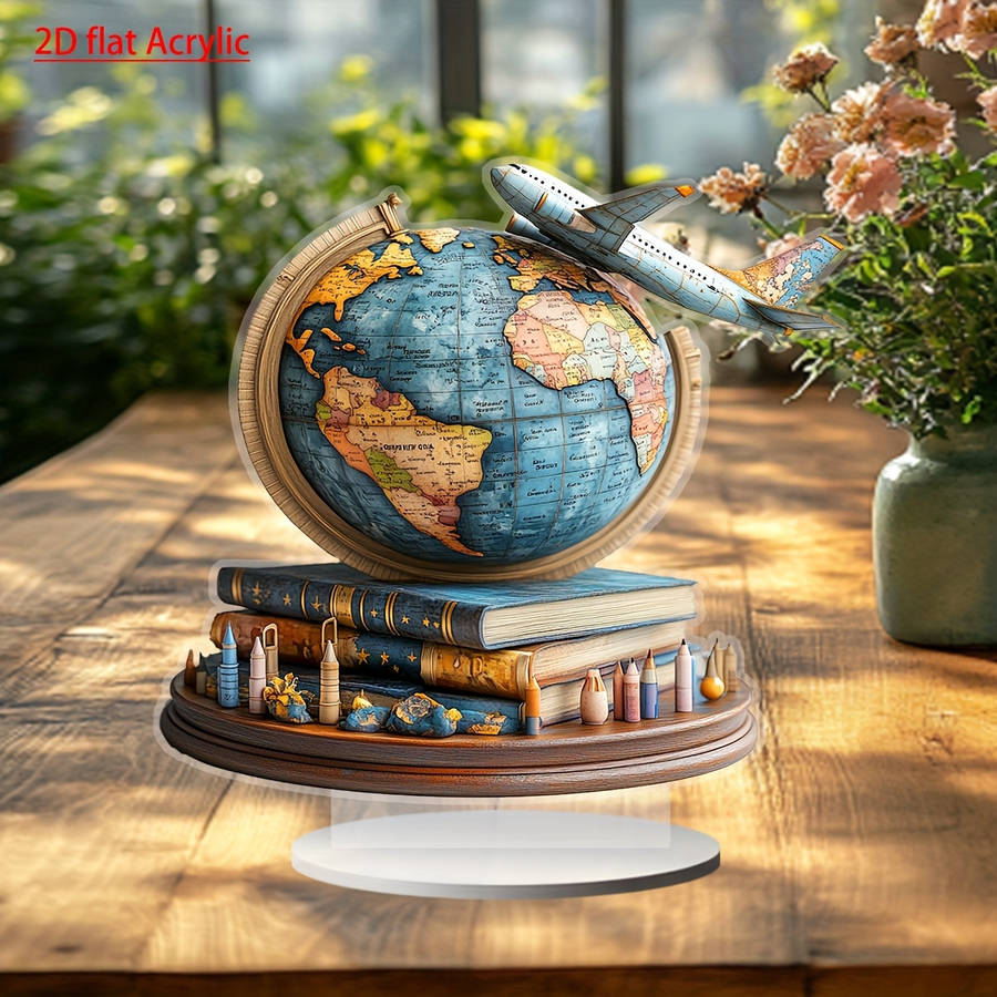 2D Flat Bohemian Airplane Model Acrylic Desktop Decorative Sign Multipurpose Home Pa