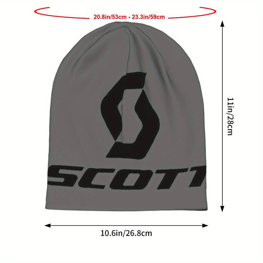 1pc Durable Build Scott Men's Stretch Knit Beanie Cap Fashionable Gray Cycling Hat with SCOTT P