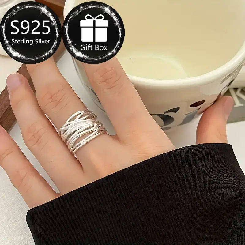 925 Silver Ring, Women's Wire-Wrapped Open Adjustable Matte Wide Thumb Ring
