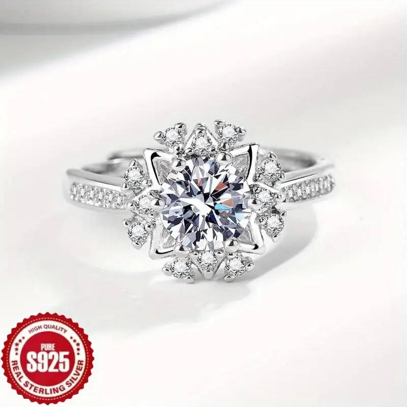 925 Sterling Silver Fashionable Snowflake Zirconia Ring