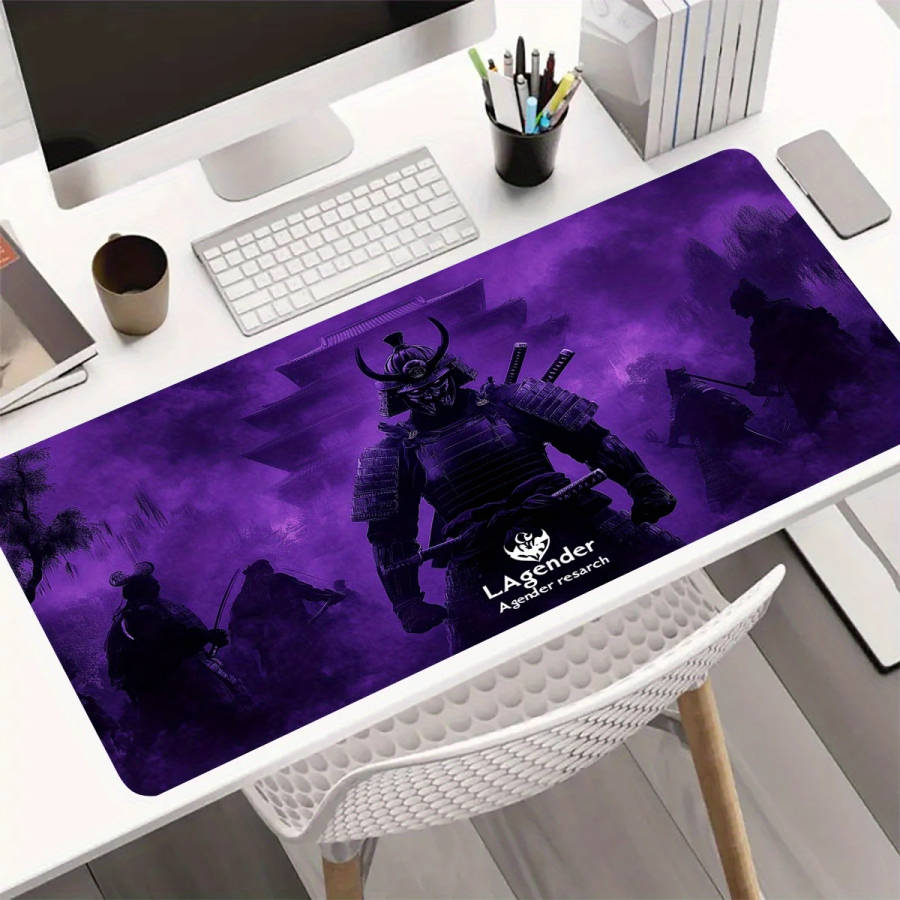 1pc 40x90cm Gaming Mouse Pad Japanese Samurai Design Purple Samurai Artwork Non-Slip Rubber Base