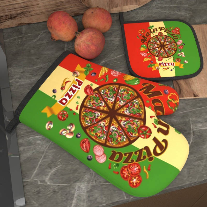 2pcs Colorful Pizza Slice Oven Mitts Pot Holders Heat Resistant Machine Washable Polyester