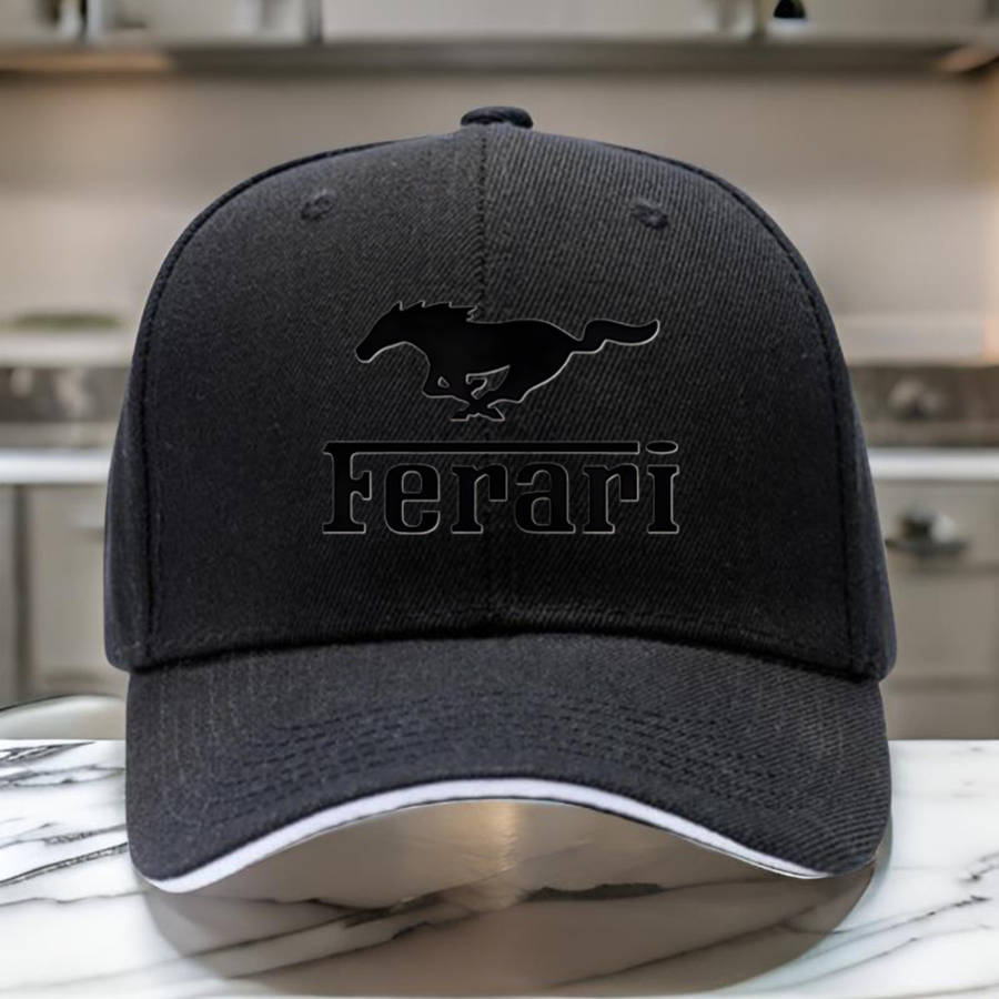 1pc Black Ferari Logo Golf Hip Hop Hat Adjustable Lightweight Breathable Sun Protection fo
