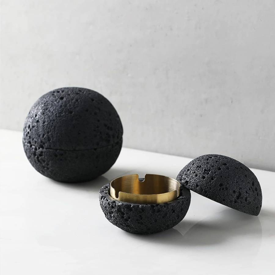 1pc Moon-Shaped Windproof Ashtray with Lid C Stylish Concrete Stainless Steel Design Golden