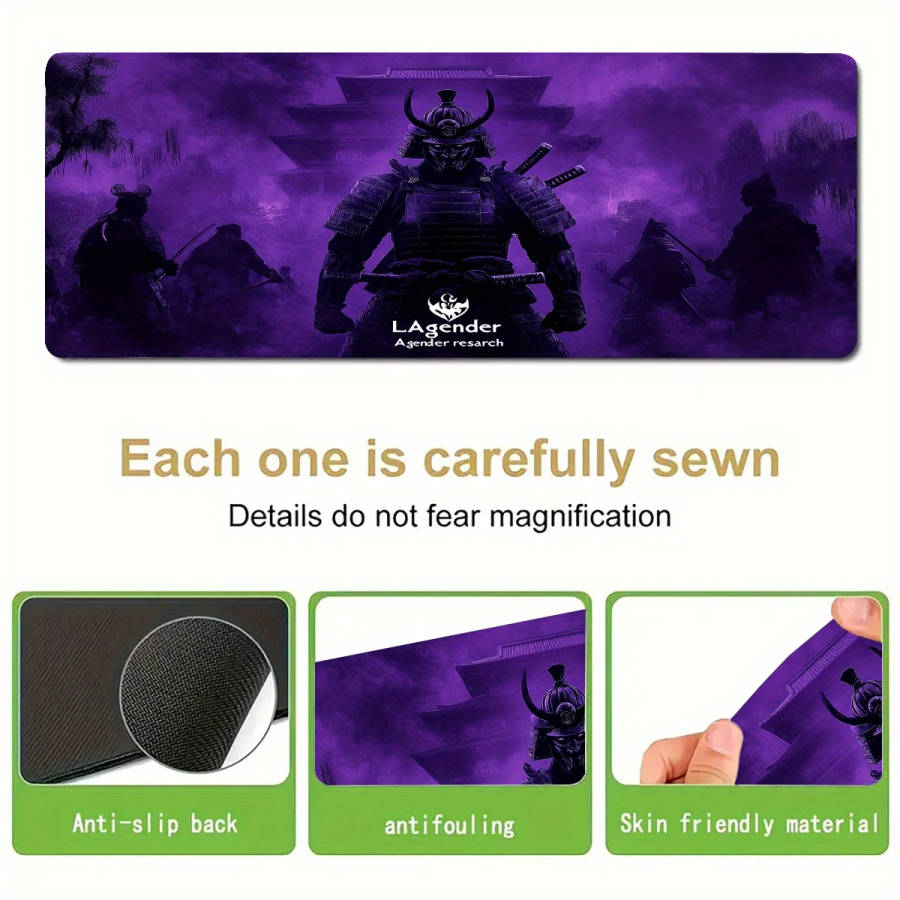 1pc 40x90cm Gaming Mouse Pad Japanese Samurai Design Purple Samurai Artwork Non-Slip Rubber Base