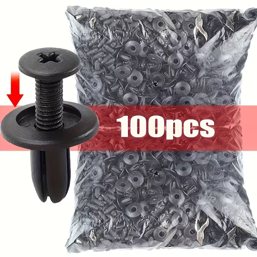 Universal 8mm Clips Plastic Rivets Fasteners Screws For Cars - Pack of 100