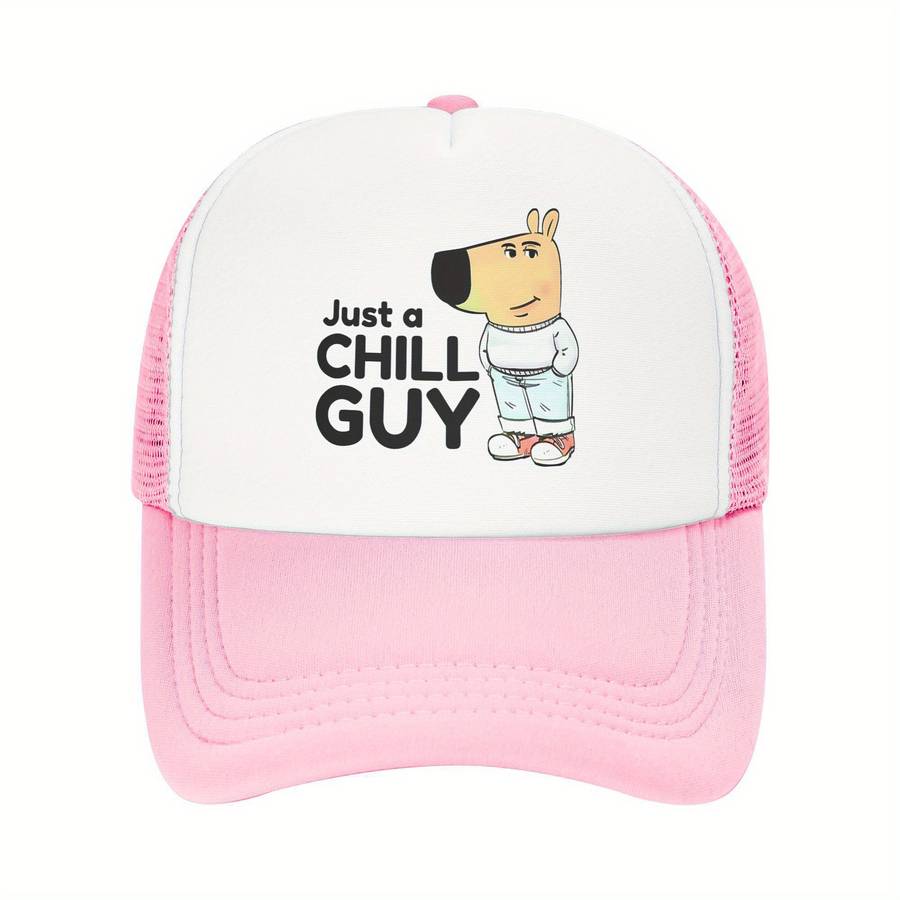 1pc Chill Guy Cartoon Print Baseball Cap 100% Polyester Adjustable Snapback Trucker Hat Lightwei