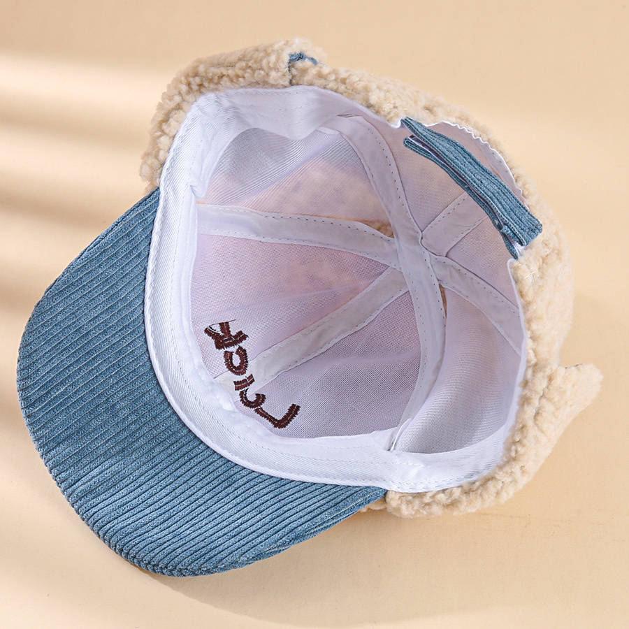 Unisex Winter Warm Fleece-Lined Baseball Cap Cartoon Themed Ear Warmer Knit Polyester Fabric