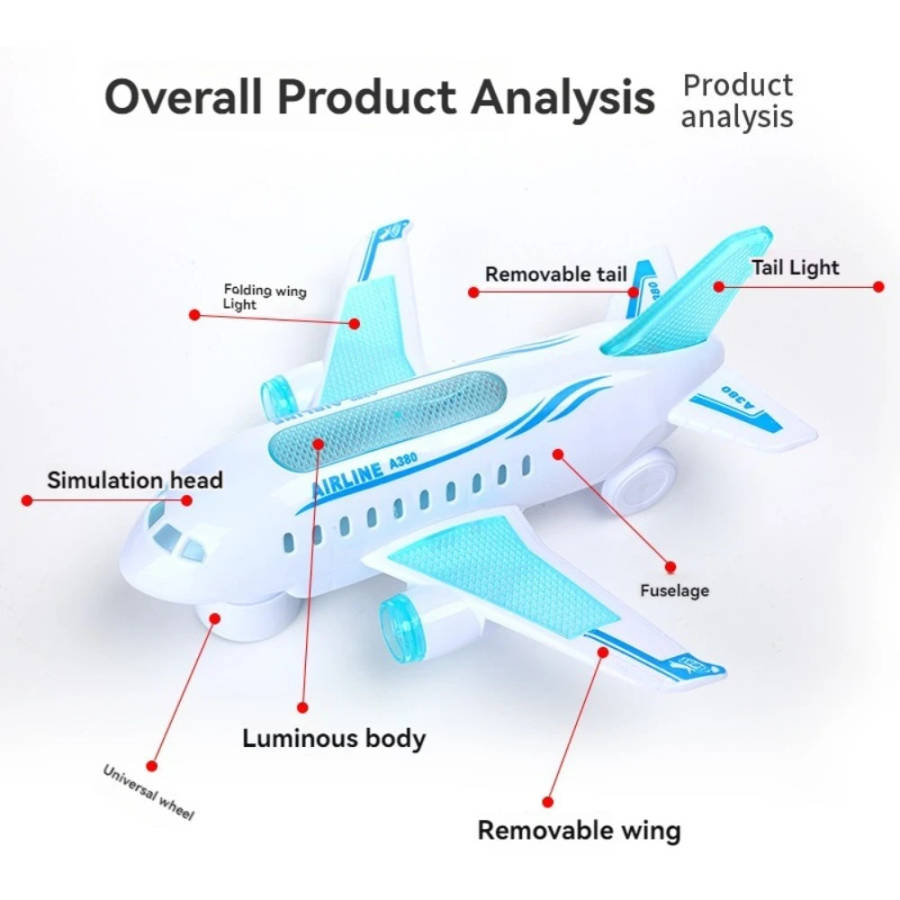 1pc Kids Glowing LED Electric Airplane Toy ABS Material Music and Sound Effects Battery Powered Hori