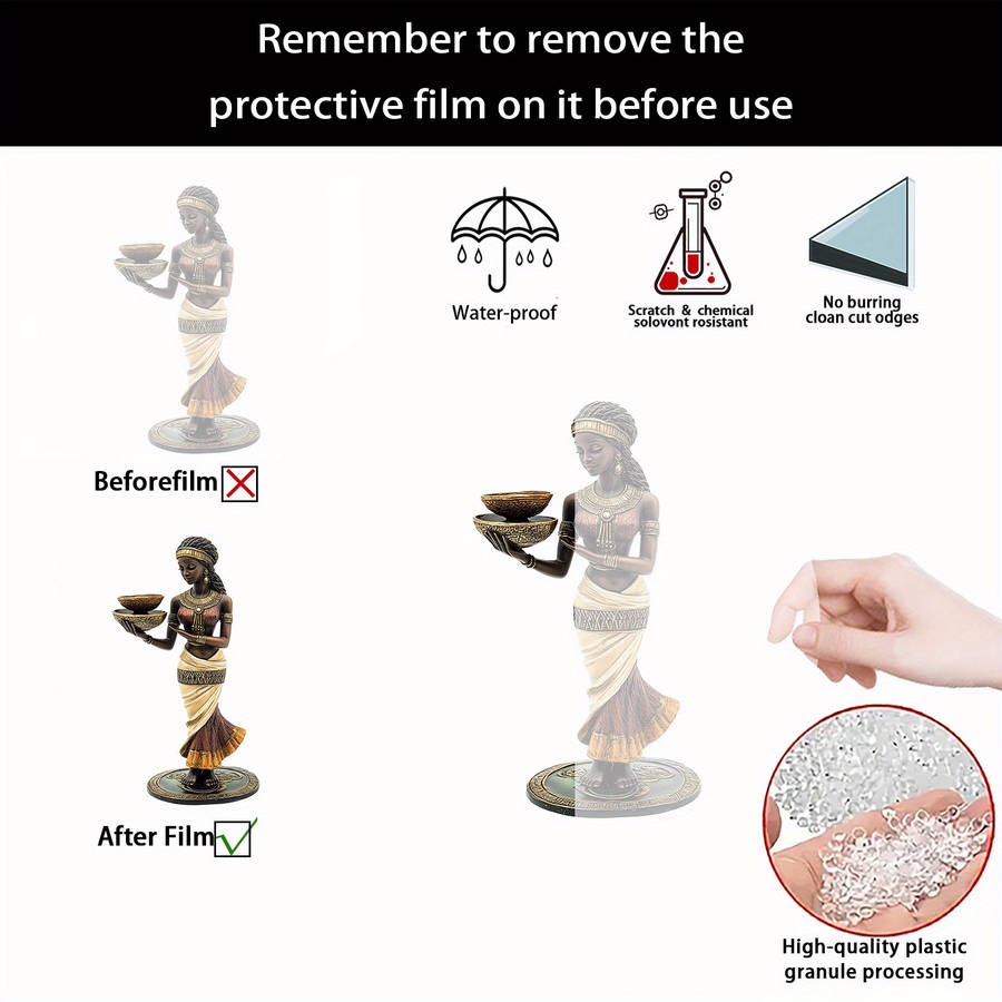 1pc 2D Flat  Elegant Bohemian African Lady Statue with Golden Accents  Acrylic Crystal Decoration In