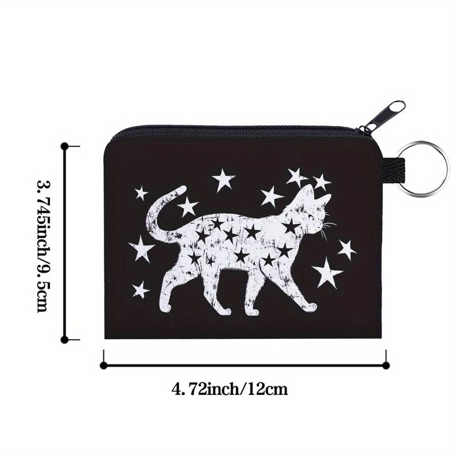 Stylish Black Cat Star Print Polyester Coin Purse C High Quality Portable Zipper Pouch