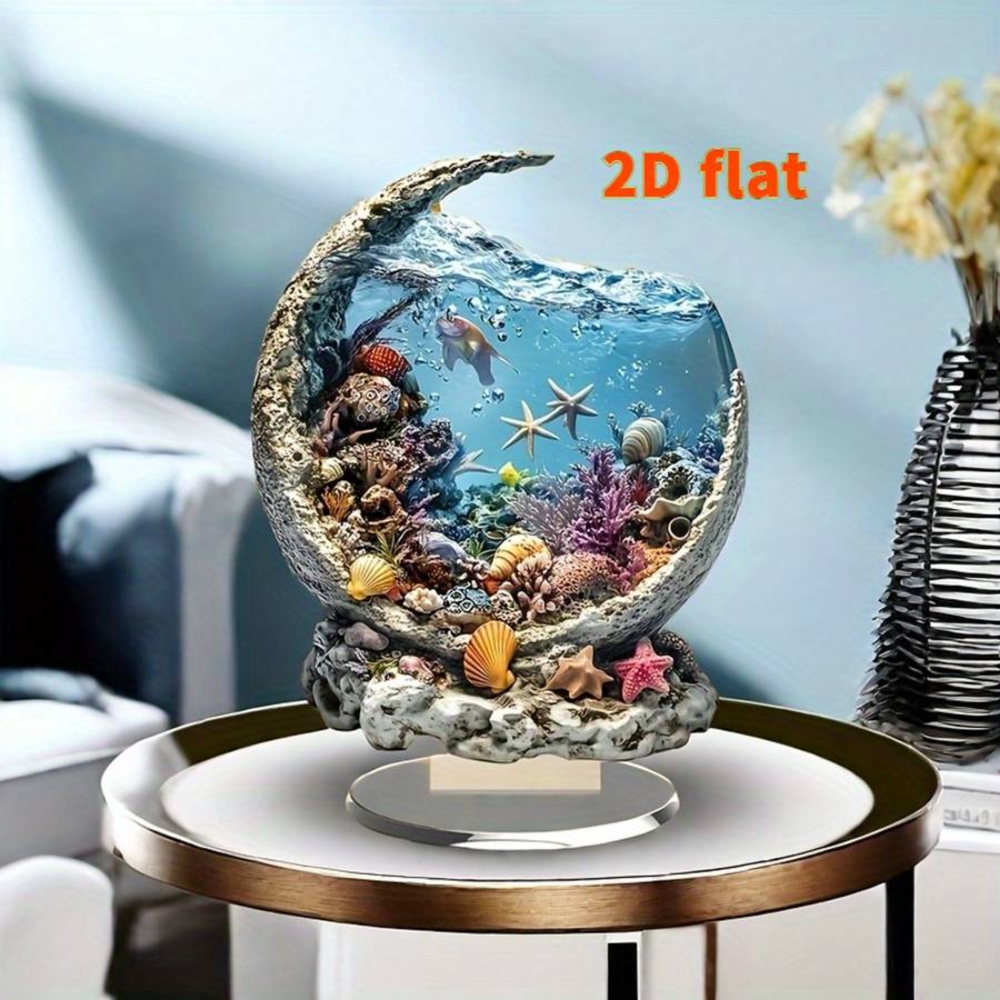 1pc 2D Flat   wave bohemian style acrylic aquarium desktop decor ornaments- suitable bedroom