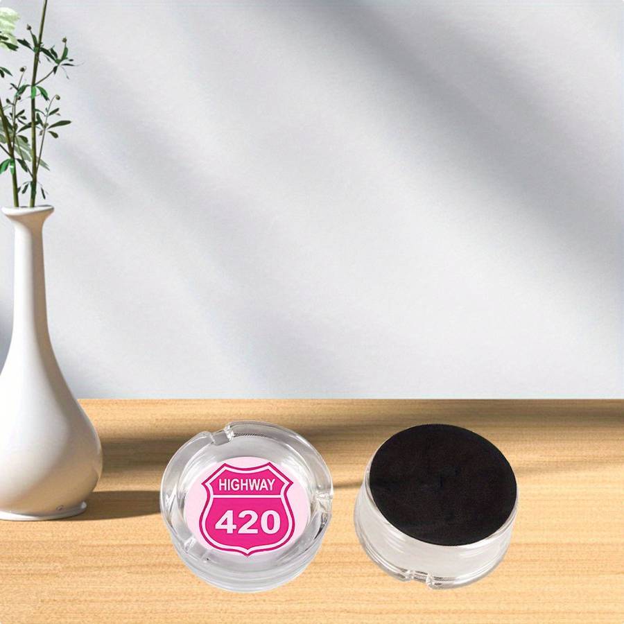 1pc Round Clear Glass Ashtray with Anti-Slip Base "Highway 10.67meter Pink Sign Design Modern De