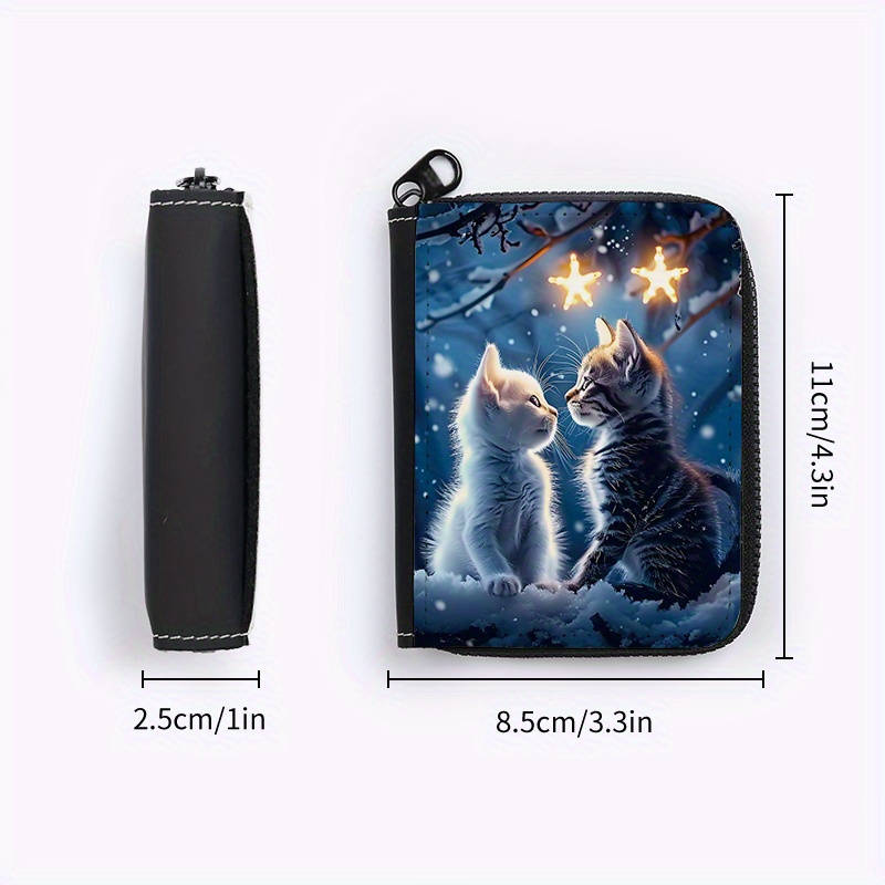 1pc Couple'S Cat Print PU Wallet Fashionable Printed Coin Purse with 9+2 Accordion Card Slots