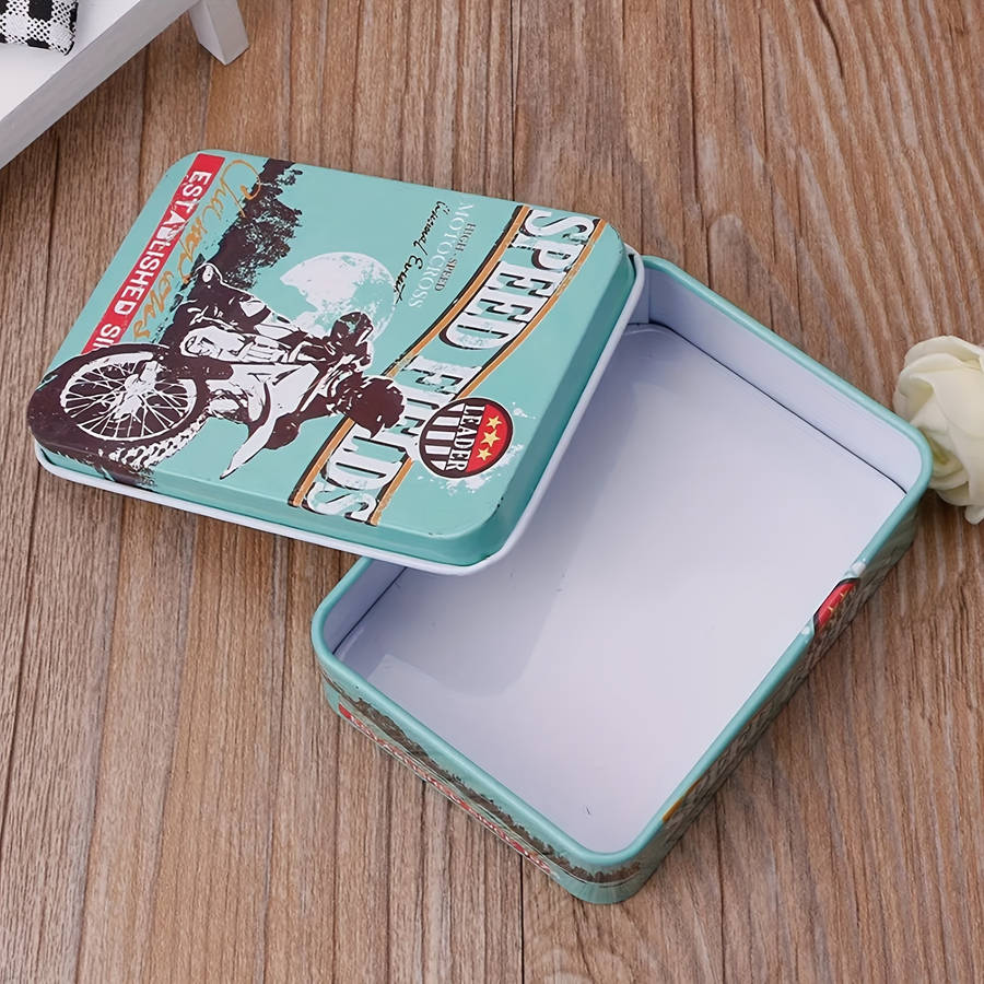 1pc Rectangular Iron Box Cartoon Mini Card Holder Hairpin Jewelry Storage Retro Design Bohemian