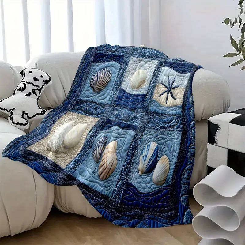 1 Vintage Nautical Starfish and Shell Patchwork Flannel Blanket 150*200cm