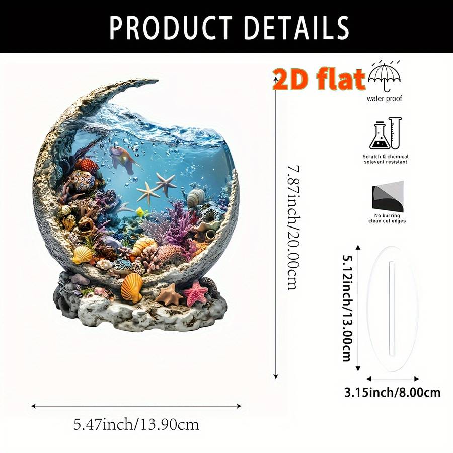 1pc 2D Flat   wave bohemian style acrylic aquarium desktop decor ornaments- suitable bedroom