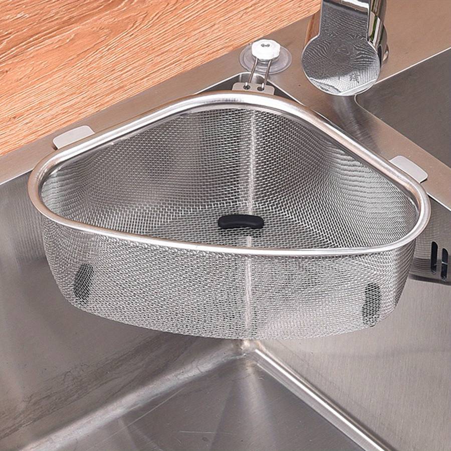 1pc Stainless Steel Sink Strainer Basket Leak-Proof Metal Garbage Filter with Mesh Storage for Fr