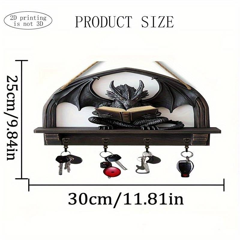 1pc Dragon-Shaped Wooden Key Holder with 4 Metal Hooks Easy Wall Mount Space-Saving Organizer for
