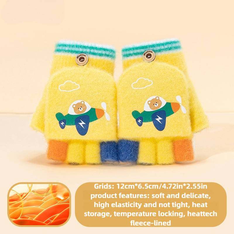 1 Pair Green Flexible Half Finger Flip Cover Warm Gloves